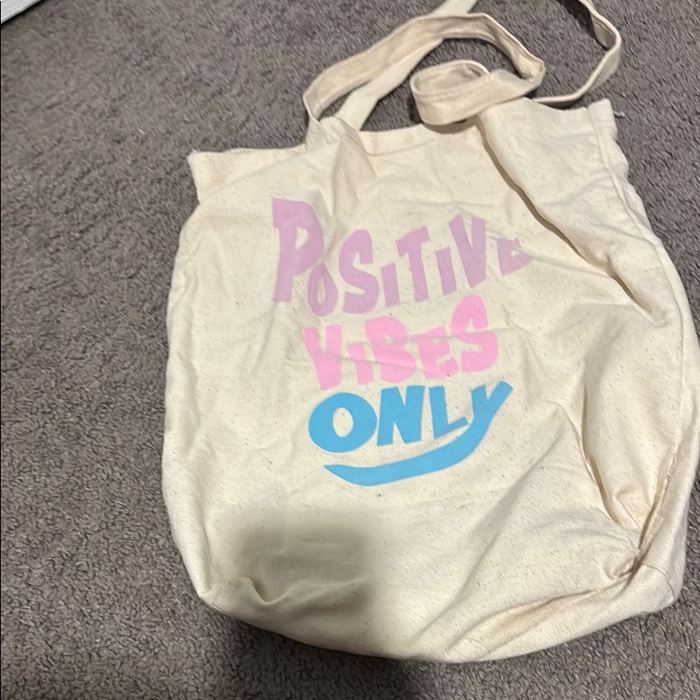 Positive Vibes Only Cream Tote Bag